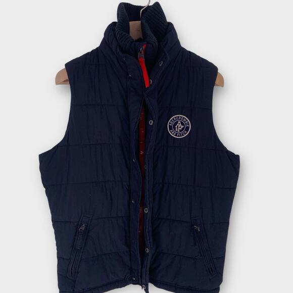 Y2K Abercrombie & Fitch Puffer Vest Large Navy Blue Full Zip Preppy AF Large - Picture 1 of 13